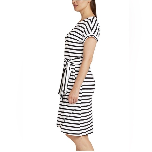 Chaps Ladies' Crewneck Knit Dress, Black White Stripe  Size XXL NEW - Picture 3 of 5